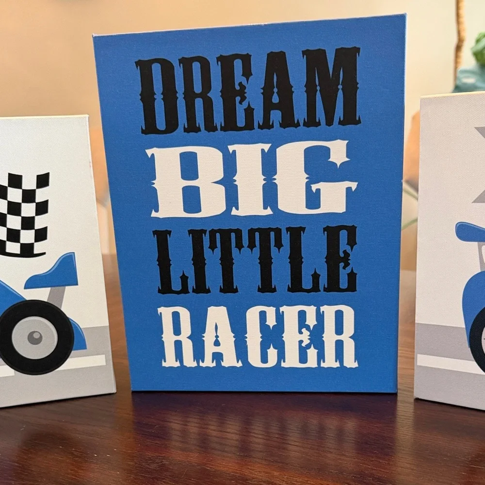 Set of 3 Race Car Wall Art 8x10 Boys Room Nursery Decor Blue Racing